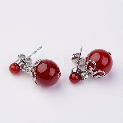 Dangling Natural Carnelian Ear Studs EJEW-JE02186-03-1