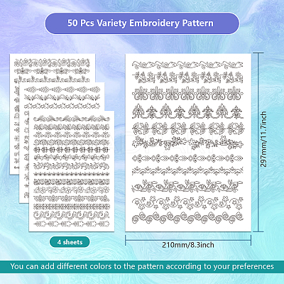 4 Sheets 11.6x8.2 Inch Stick and Stitch Embroidery Patterns DIY-WH0455-113-1