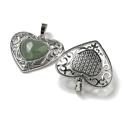 Natural Green Aventurine Peach Love Heart Pendants G-G158-01C-1