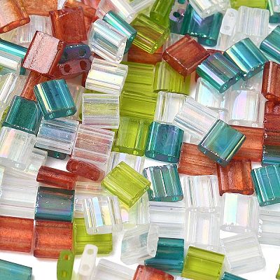4 Colors Christmas 2-Hole Square Glass Seed Beads SEED-X0058-10-1