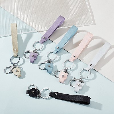 6Pcs 6 Colors Cattlehide Leather Wrist Strap Keychains KEYC-WR0001-12-1