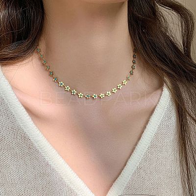 Flower 304 Stainless Steel Link Chain Necklaces for Women NJEW-M107-01G-1