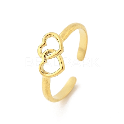 Heart 304 Stainless Steel Open Cuff Rings RJEW-R014-03G-01-1