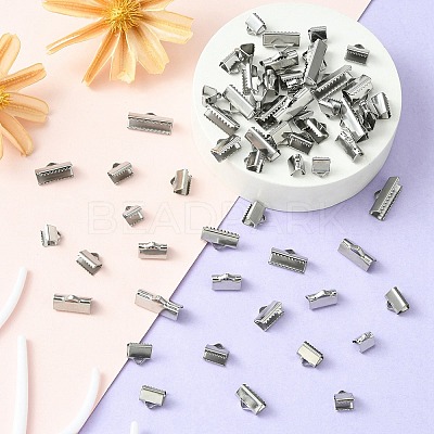 304 Stainless Steel Ribbon Crimp Ends STAS-YW0001-78B-1