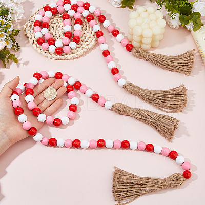 2Pcs Valentine's Day Wood Beads Pendant Decorations HJEW-FH00271-1