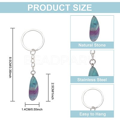 8Pcs Natural Fluorite Pendant Keychain KEYC-PH01494-1