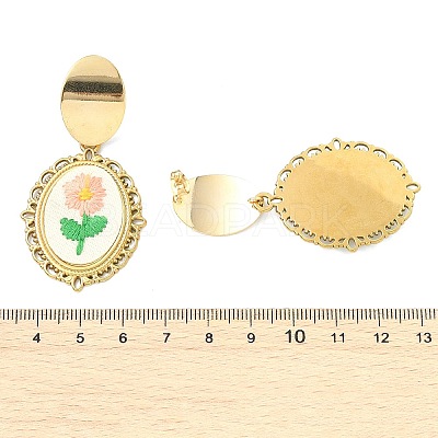 304 Stainless Steel & Cloth Embroidery Stud Dangle Earrings EJEW-JE07298-02-1