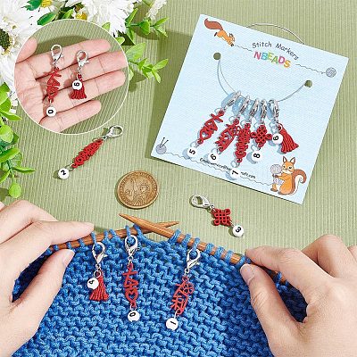Baking Paint Alloy Pendant Locking Stitch Markers HJEW-AB00118-1