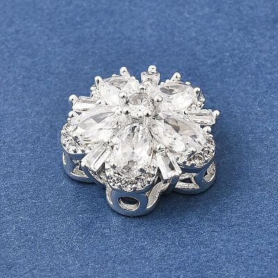 Flower Brass Micro Pave Clear Cubic Zirconia Beads KK-Z156-14S-03-1