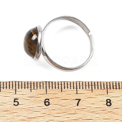Half Round Natural Tiger Eye Finger Rings RJEW-M062-01P-25-1