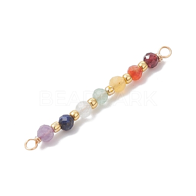 Chakra Natural Aquamarine & Garnet & Yellow Opal & Amethyst & Carnelian & Lapis Lazuli & Aquamarine & Green Aventurine Faceted Round Beaded Connector Charms PALLOY-JF04565-04-1