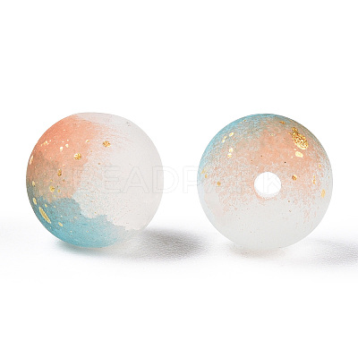Frosted Baking Paint Crackle Glass Beads with Glitter Powder DGLA-T004-6mm-01C-1