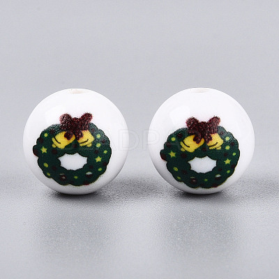 Christmas Printed Opaque Acrylic Round Beads OACR-T029-08E-1