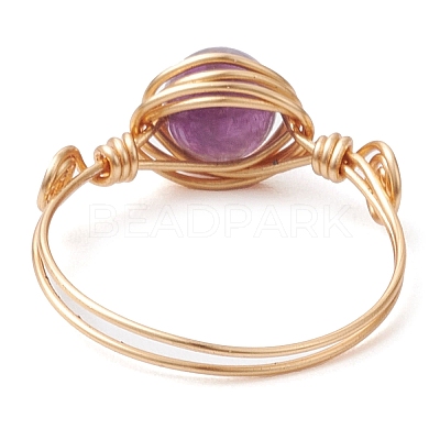 Round Natural Quartz Crystal & Rose Quartz & Quartz & Malaysia Jade & Amethyst Finger Rings RJEW-JR00766-1