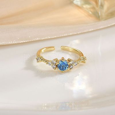 Brass Micro Pave Clear Cubic Zirconia Cuff Open Rings for Women WG0E64E-01-1
