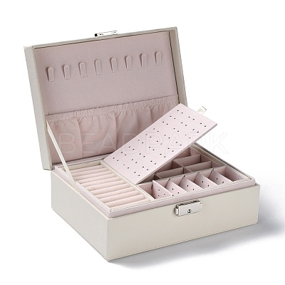PU Imitation Leather Jewelry Organizer Box with Lock CON-P016-B04-1