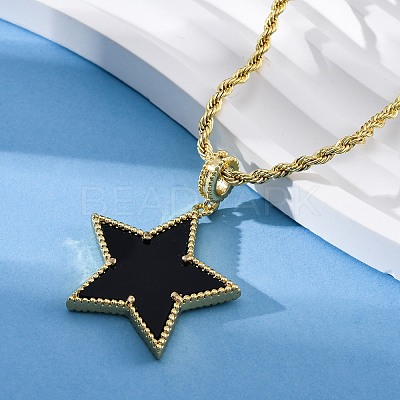 Brass Enamel Star Pendant Necklaces for Women NJEW-K381-09G-01-1