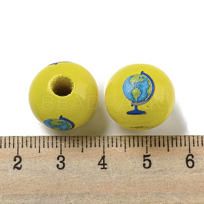 Printed Wood European Beads WOOD-L020-D13-1