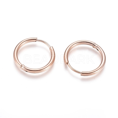 Ion Plating(IP) 304 Stainless Steel Huggie Hoop Earrings EJEW-F111-18mm-RG-1