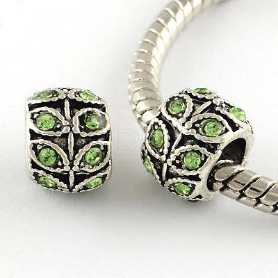 Antique Silver Plated Alloy Rhinestone Large Hole European Beads X-MPDL-R041-02-1