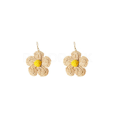 Flower Alloy Raffia Flower Dangle Earrings FS-WG89508-08-1