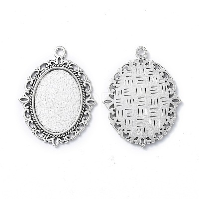 Tibetan Style Antique Silver Alloy Flat Oval Pendant Cabochon Settings LS-TIBEP-M022-20AS-1