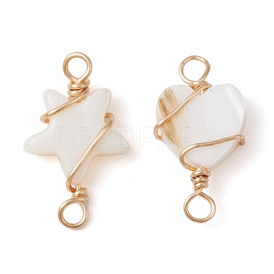 2Pcs 2 Styles Natural Freshwater Shell Copper Wire Wrapped Connector Charms PALLOY-JF02439-1