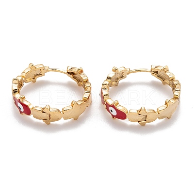 Brass Enamel Huggie Hoop Earrings EJEW-F264-20-G-1