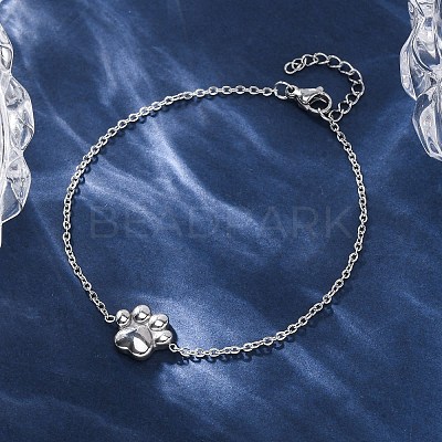 Dog Paw Print 304 Stainless Steel Pendant Necklaces & Bracelets & Stud Earrings Sets for Women SJEW-C004-20P-1