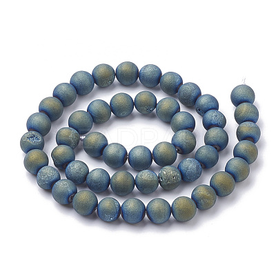 Electroplate Natural Druzy Geode Weathered Agate Beads Strands G-S284-6mm-03-1