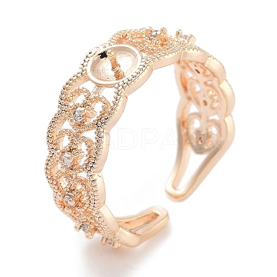 Rack Plating Heart Brass Micro Pave Cubic Zirconia Open Cuff Ring Settings KK-Z071-26KCG-1