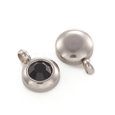 Trendy Original Color 304 Stainless Steel Grade A Rhinestone Flat Round Charm Pendants RB-M030-06H-1