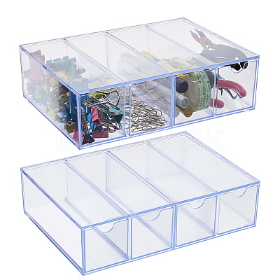 2Pcs 4 Grids Transparent Acrylic Storage Drawer Minifigures Display Case ODIS-WH0079-057-1