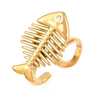 304 Stainless Steel Micro Pave Cubic Zirconia Open Cuff Rings for Women RJEW-K316-04G-1