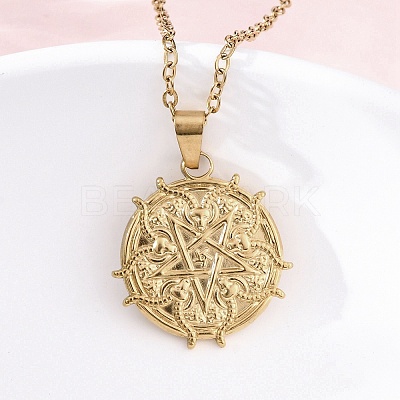 Demon Goat Pentagram 304 Stainless Steel Pendant Necklaces NJEW-M096-39G-1