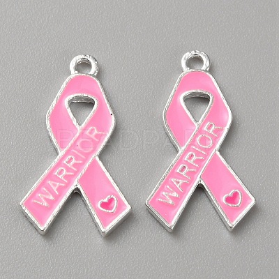 Breast Cancer Pink Awareness Ribbon Theme Alloy Enamel Pendants ENAM-WH0057-50G-1