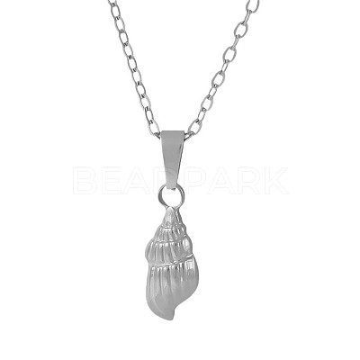 304 Stainless Steel Shell Shaped Pendant Necklaces for Women VS4043-1-1