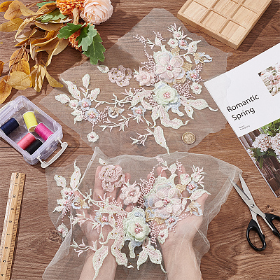 3D Flower Beading Polyster Embroidery Ornaments Accessories DIY-WH0622-001A-1