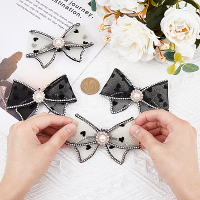 4Pcs 2 Style Heart Pattern Organza Bowknot Shoe Decorations DIY-FH0005-76-1