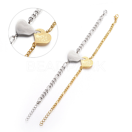 Couples 304 Stainless Steel Link Bracelets Sets BJEW-I283-09-1