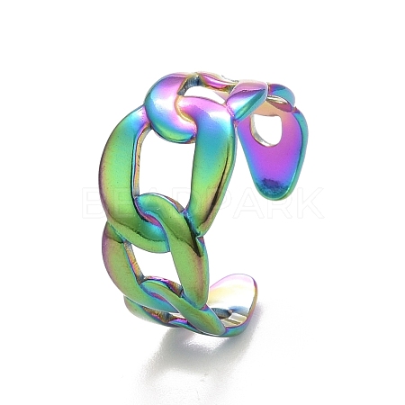 Ion Plating(IP) Rainbow Color 304 Stainless Steel Curb Chain Shape Cuff Ring for Women RJEW-C025-31M-1