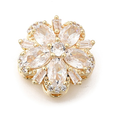 Flower Brass Micro Pave Clear Cubic Zirconia Beads KK-Z156-14G-03-1