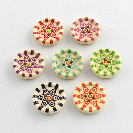 4-Hole Printed Wooden Buttons X-BUTT-R032-077-1