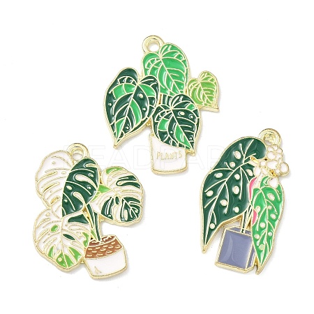 Green Plants and Potted Plants Alloy Enamel Pendants X-ENAM-P266-01B-G-1