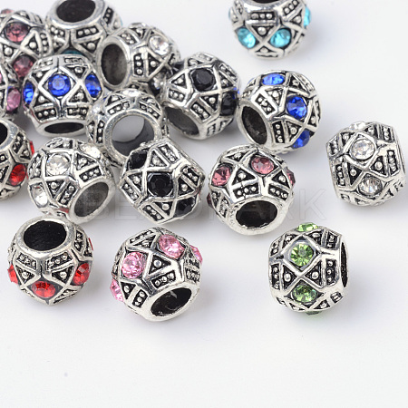 Alloy Rhinestone Rondelle Large Hole European Beads X-MPDL-R036-80-1