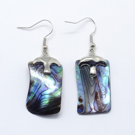 Abalone Shell Rectangle Dangle Earrings EJEW-E145-11-1