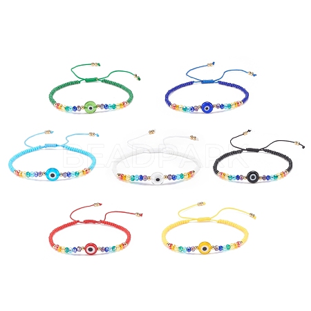 7Pcs 7 Colors Lampwork Evil Eye & Glass Beaded Bracelets Set BJEW-JB08367-1