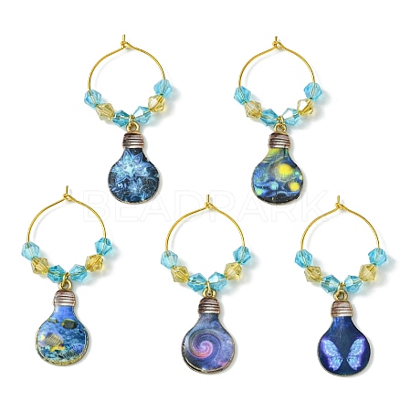 Alloy Printed Bulb Wine Glass Charms AJEW-JO00241-1