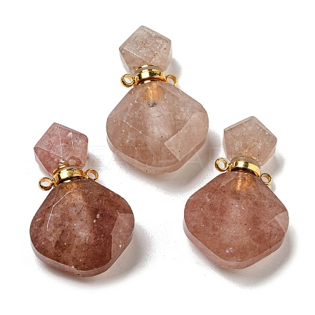 Rhombus Natural Strawberry Quartz Perfume Bottle Pendants G-H241-01G-G-1