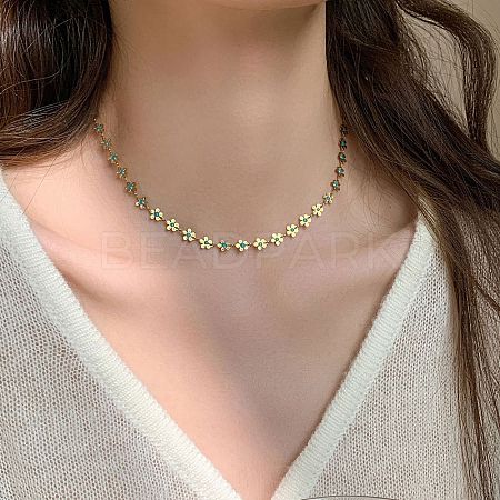 Flower 304 Stainless Steel Link Chain Necklaces for Women NJEW-M107-01G-1